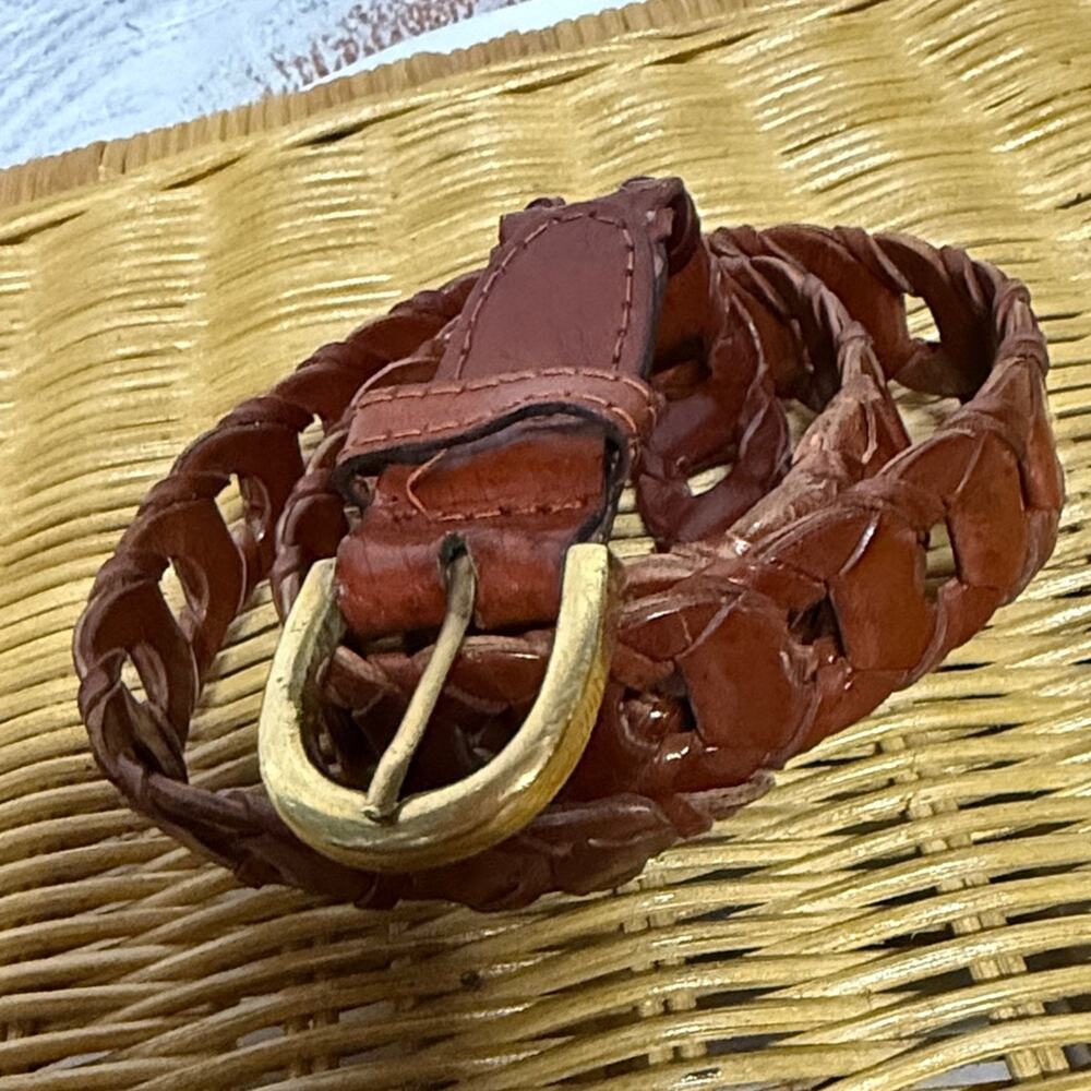 Vintage 90s Capezio Leather Woven Ladder Belt Brown M/L